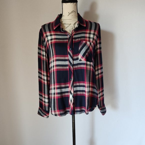 Rails Hunter Fuschia Plaid Button-Down Shirt Long Sleeve Pink Navy Metallic - Picture 4 of 12